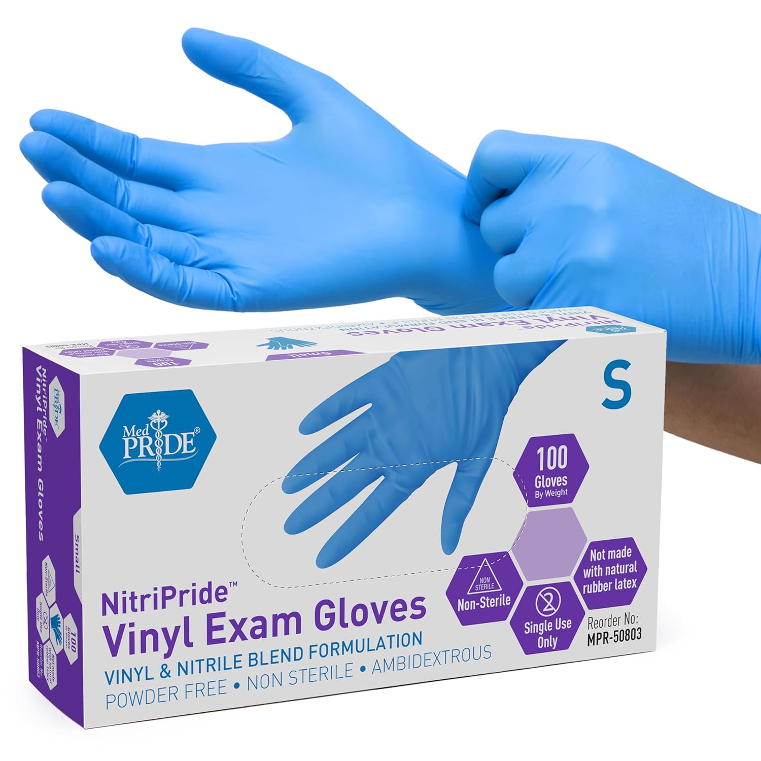 Disposable Gloves Nitrile - Nitrile/Vinyl Blend Exam Gloves, Powder-Free, Latex-Free,