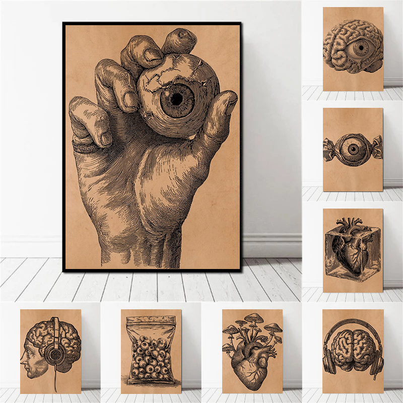Medical Lab Posters - Retro Medicine Rural Anatomy Antique Organs