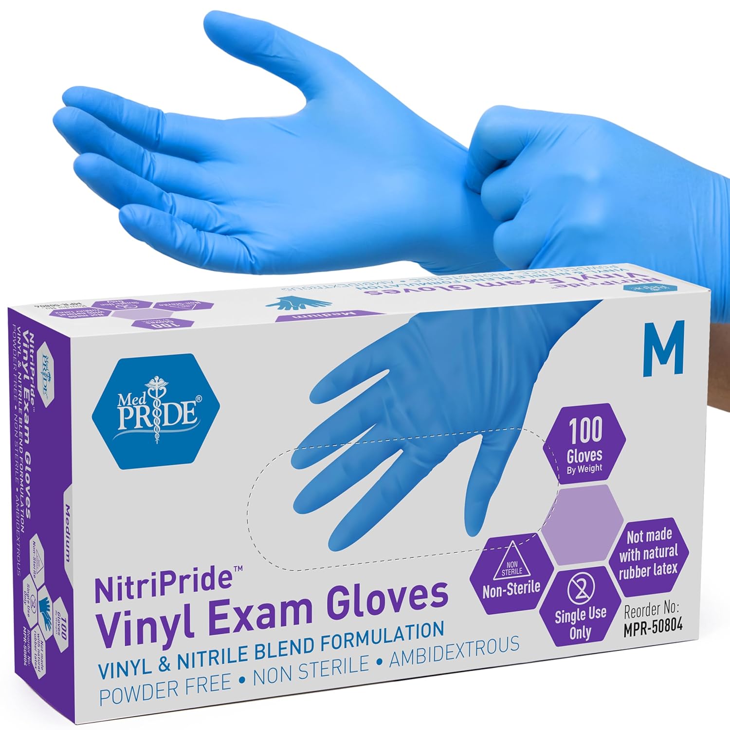 Disposable Gloves Nitrile - Powder-Free Nitrile/Vinyl Blend Exam Gloves, Latex-Free,