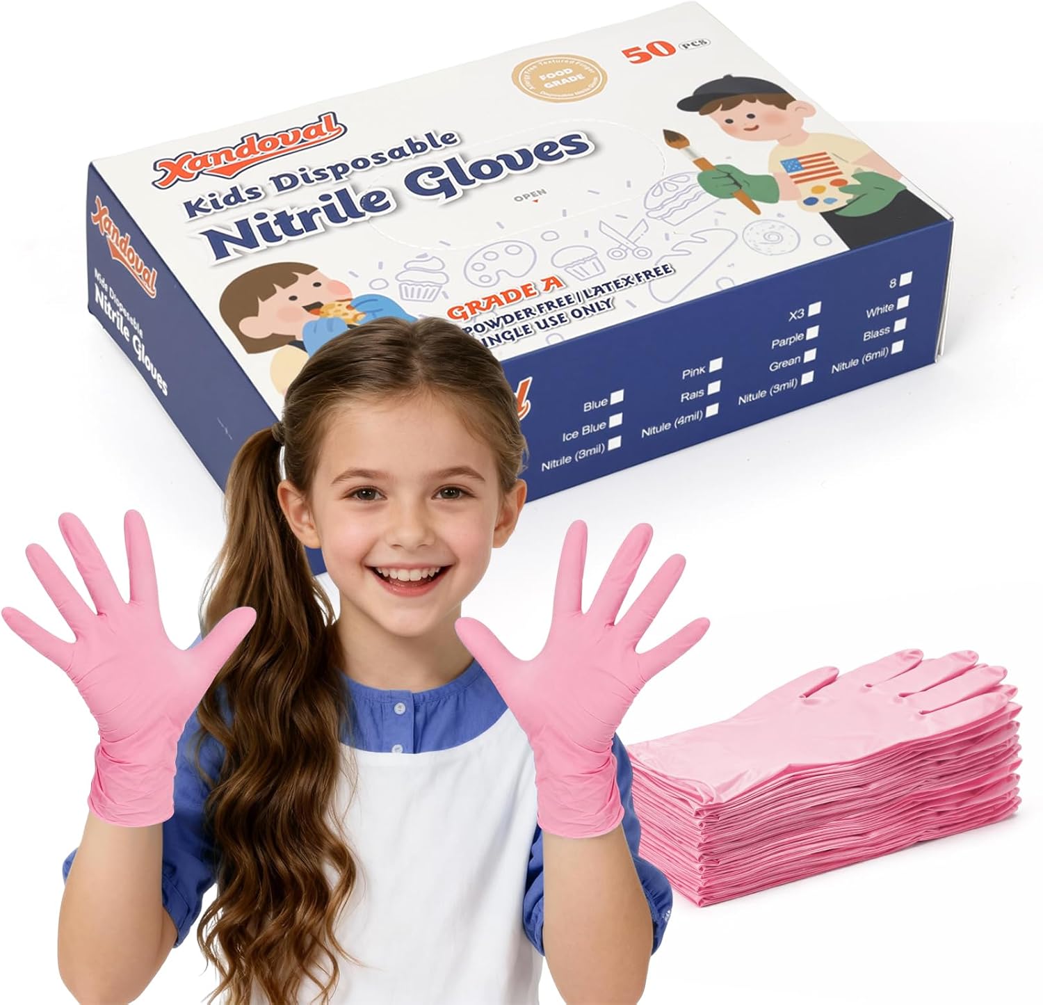 Disposable Gloves Nitrile - Kids Disposable Gloves for 3-8 Years,