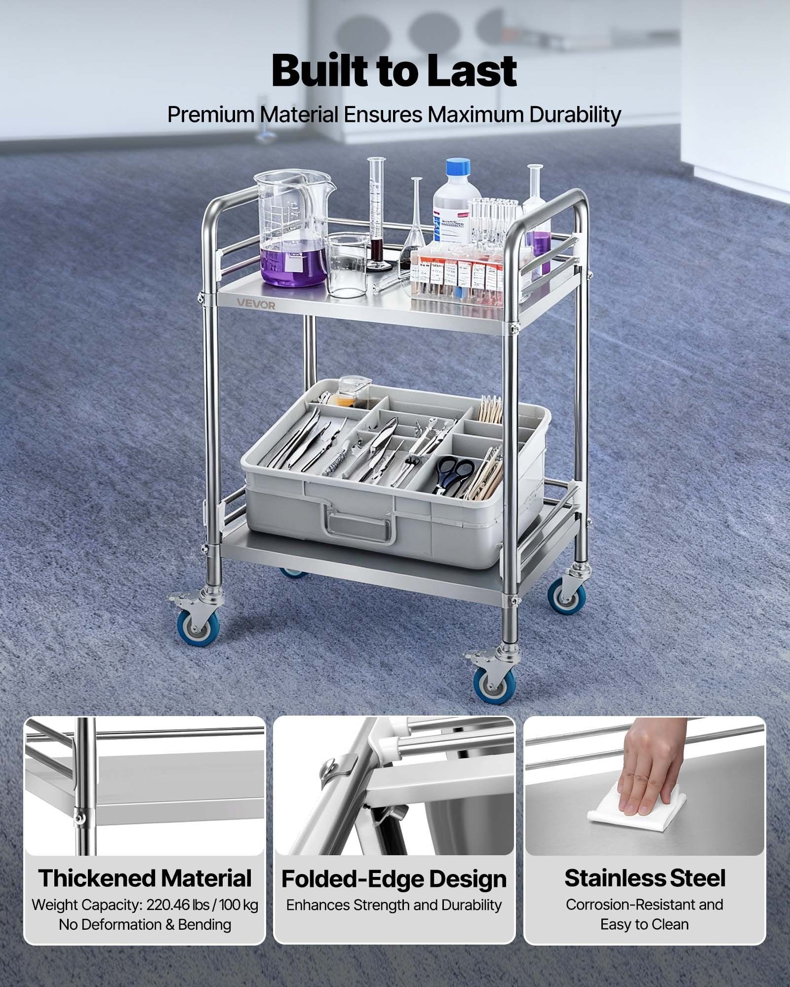 Stainless Steel Cart, 2-Tier R - مراجعة Medical Labs وسعره
