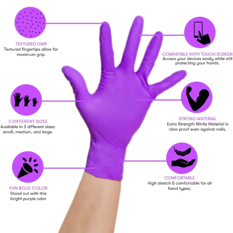 50/100PCS Violet Nitrile Glove - مراجعة Disposable Gloves Nitrile وسعره