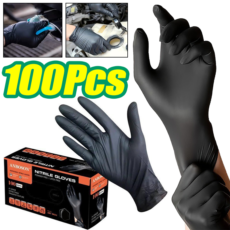 10/100Pcs Black Nitrile Gloves - مراجعة Disposable Gloves Nitrile وسعره
